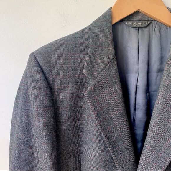 DIOR Vintage 90’s Muted Houndstooth Plaid Sport Jacket - Picture 4 of 14